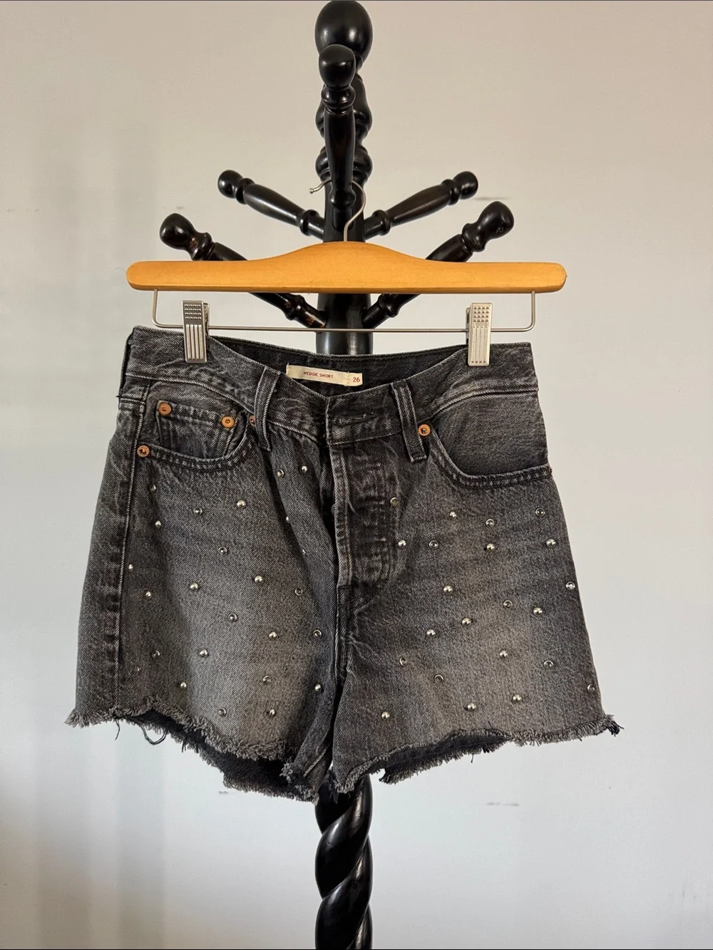 Levi’s Wedgie Shorts in Studded Black Denim